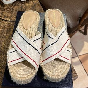 Polo espadrille slide fabric canvas with raffia bottom